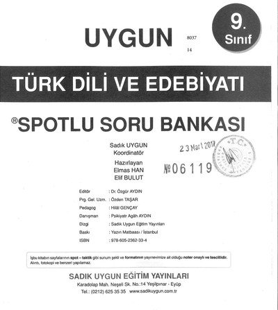 TÜRK DİLİ VE EDEBİYATI SPOTLU SORU BANKASI YKS Fotokopi