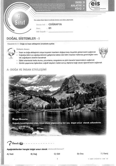 DERS ANLATIM FÖYÜ COĞRAFYA KONU ANLATIM YKS Fotokopi