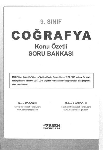 COĞRAFYA KONU ÖZETLİ SORU BANKASI YKS Fotokopi