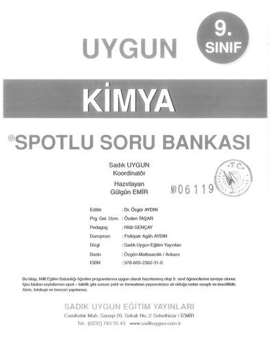 KİMYA SPOTLU SORU BANKASI YKS Fotokopi