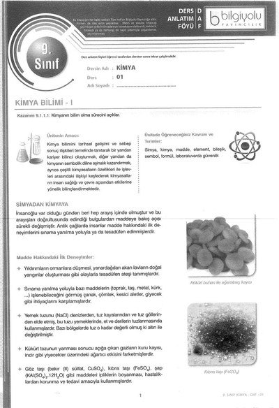 DERS ANLATIM FÖYÜ KİMYA YKS Fotokopi