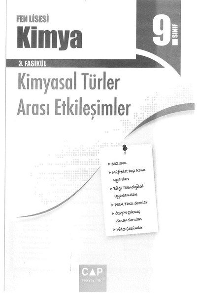 FEN LİSESİ KİMYA 3. FASİKÜL KİMYASAL TÜRLER ARASI ETKİLEŞİMLER YKS Fotokopi