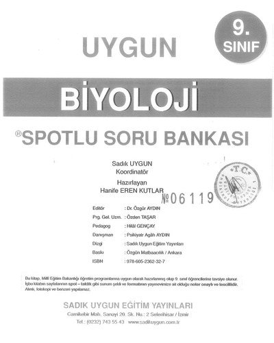 BİYOLOJİ SPOTLU SORU BANKASI YKS Fotokopi