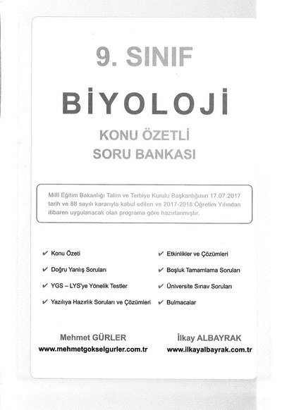 BİYOLOJİ KONU ÖZETLİ SORU BANKASI YKS Fotokopi