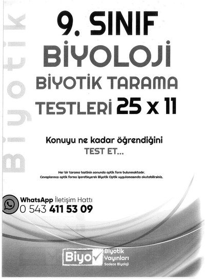 BİYOLOJİ BİYOTİK TARAMA TESTLERİ 25x11 KONUYU NE KADAR ÖĞRENDİĞİNİ TEST ET YKS Fotokopi