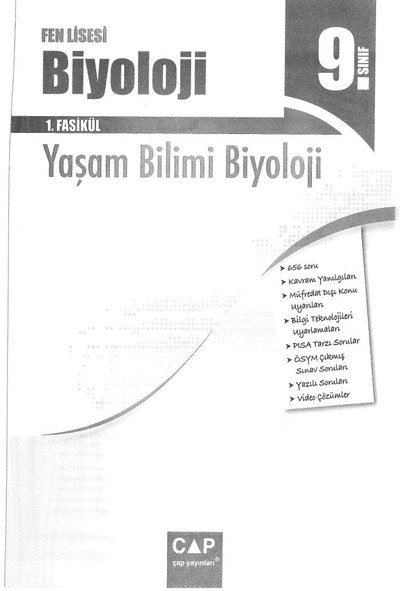 BİYOLOJİ 1. FASİKÜL YAŞAM BİLİMİ BİYOLOJİ YKS Fotokopi