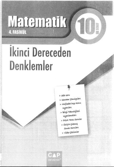 MATEMATİK 4. FASİKÜL İKİNCİ DERECEDEN DENKLEMLER YKS Fotokopi