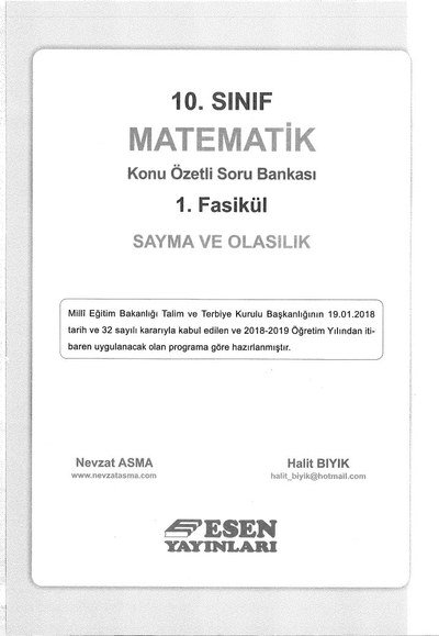 MATEMATİK KONU ÖZETLİ SORU BANKASI 1. FASİKÜL SAYMA VE OLASILIK YKS Fotokopi
