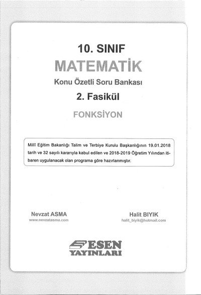 MATEMATİK KONU ÖZETLİ SORU BANKASI 2. FASİKÜL FONKSİYON YKS Fotokopi