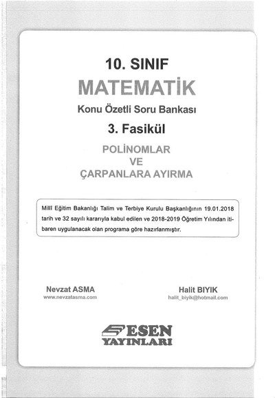 MATEMATİK KONU ÖZETLİ SORU BANKASI 3. FASİKÜL POLİNOMLAR VE ÇARPANLARA AYIRMA YKS Fotokopi