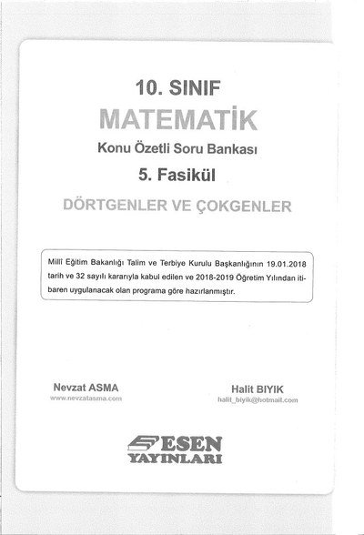 MATEMATİK KONU ÖZETLİ SORU BANKASI 5. FASİKÜL DÖRTGENLER VE ÇOKGENLER YKS Fotokopi