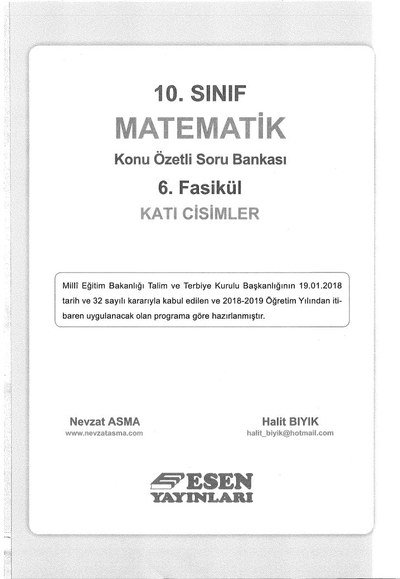 MATEMATİK KONU ÖZETLİ SORU BANKASI 6. FASİKÜL KATI CİSİMLER YKS Fotokopi