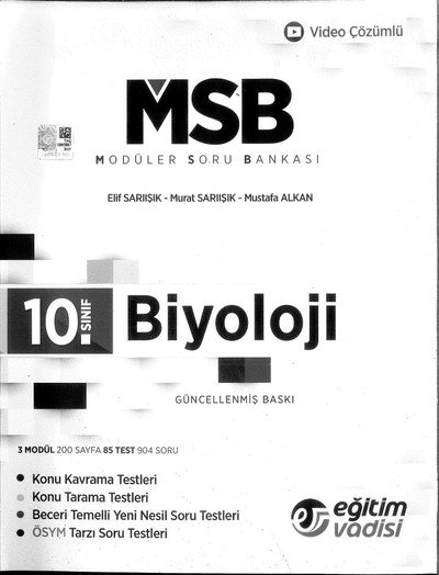 MODÜLER SORU BANKASI BİYOLOJİ GÜNCELLENMİŞ BASKI YKS Fotokopi