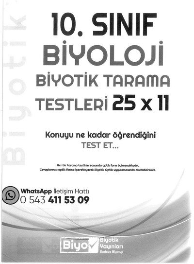 BİYOLOJİ BİYOTİK TARAMA TESTLERİ 25x11 KONUYU NE KADAR ÖĞRENDİĞİNİ TEST ET YKS Fotokopi