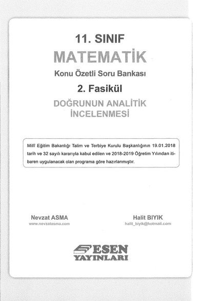 MATEMATİK KONU ÖZETLİ SORU BANKASI 2. FASİKÜL DOĞRUNUN ANALİTİK İNCELENMESİ YKS Fotokopi