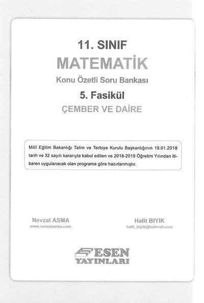 MATEMATİK KONU ÖZETLİ SORU BANKASI 5. FASİKÜL ÇEMBER VE DAİRE YKS Fotokopi