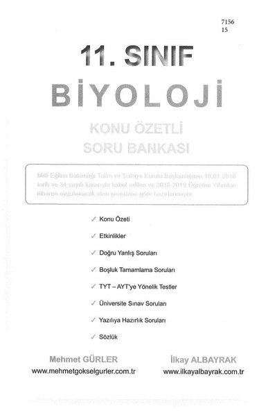 BİYOLOJİ KONU ÖZETLİ SORU BANKASI YKS Fotokopi