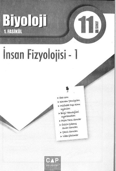 BİYOLOJİ 1. FASİKÜL İNSAN FİZYOLOJİSİ -1 YKS Fotokopi