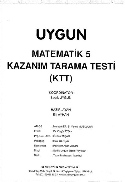 MATEMATİK KAZANIM TARAMA TESTİ YKS Fotokopi