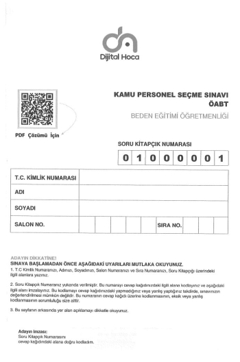 BEDEN EĞİTİMİ ÖĞRETMENLİĞİ 6*75 DENEME SINAVI YKS Fotokopi