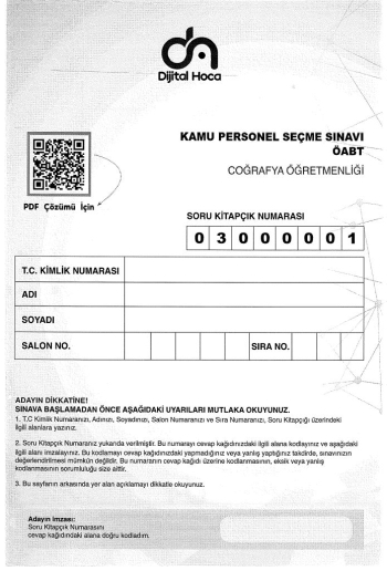 COĞRAFYA ÖĞRETMENLİĞİ 6*75 ÇÖZÜMLÜ DENEME YKS Fotokopi