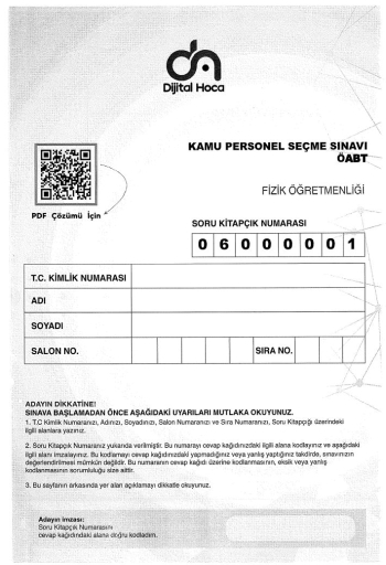 FİZİK ÖĞRETMENLİĞİ 6*75 DENEME SINAVI YKS Fotokopi