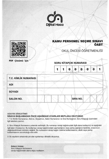 OKUL ÖNCESİ ÖĞRETMENLİĞİ 6*75 DENEME YKS Fotokopi