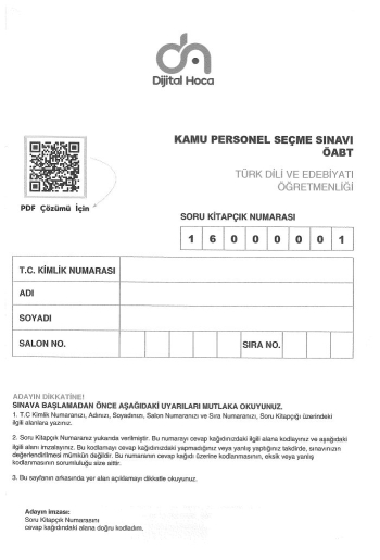 TÜRK DİLİ VE EDEBİYATI ÖĞRETMENLİĞİ 6*75 DENEME YKS Fotokopi