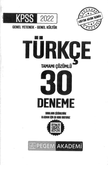 TÜRKÇE TAMAMI ÇÖZÜMLÜ 30 DENEME YKS Fotokopi