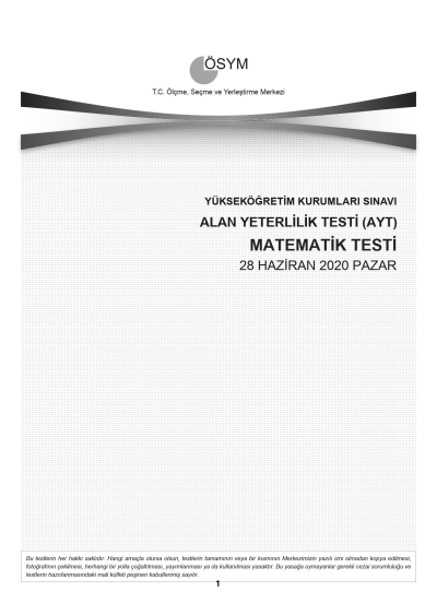 MATEMATİK SON 11 YIL ÇIKMIŞ SORULAR (AYT) (2020 DAHİL)