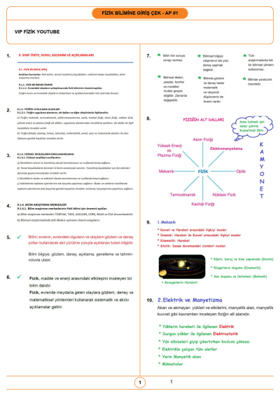 2021 Güncel TYT VİP FİZİK ÇekAP Serisi YKS Fotokopi