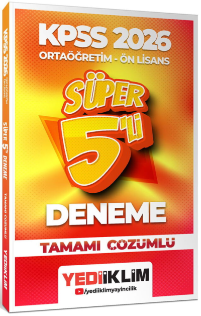 2026 Kpss Ortaöğretim-Önlisans Genel Yetenek Genel Kültür Tamamı Çözümlü Süper 5 Deneme Yediiklim Yayınları YKS Fotokopi