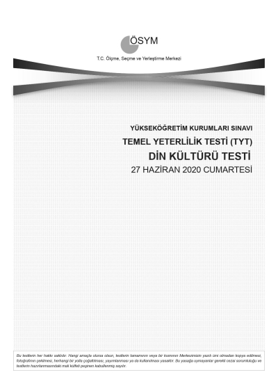 DİN KÜLTÜRÜ SON 11 YIL ÇIKMIŞ SORULAR (TYT) (2020 DAHİL)