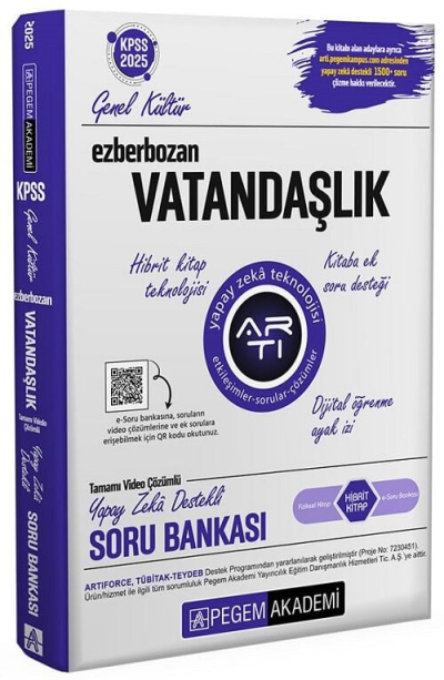 KPSS Vatandaşlık Ezberbozan Soru Bankası Video Çözümlü Pegem Akademi Yayınları YKS Fotokopi
