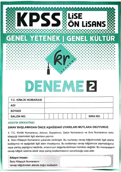 Lise Önlisans TG Deneme 2 60 Deneme KR Akademi YKS Fotokopi