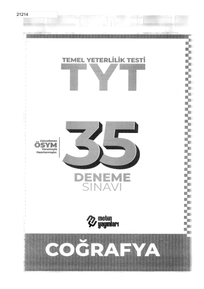 TYT Coğrafya 35 Deneme Sınavı YKS Fotokopi