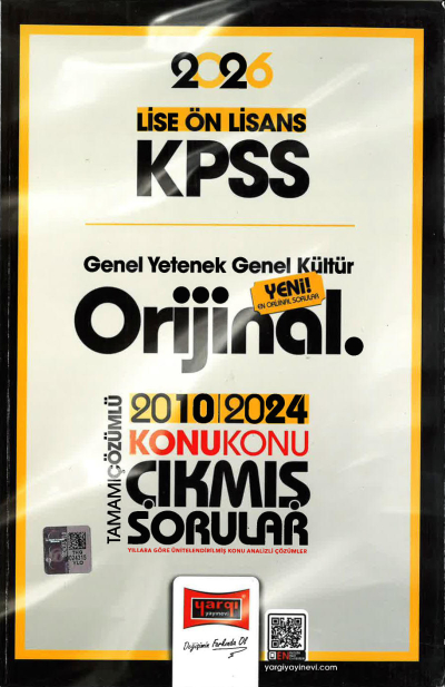 2026 KPSS Lise Ortaöğretim Ön Lisans Orijinal Çıkmış Sorular 2010-2024 Konu Konu Çözümlü Yargı Yayınları YKS Fotokopi