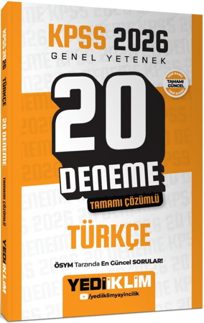 2026 KPSS Genel Yetenek Türkçe Tamamı Çözümlü 20 Deneme Yediiklim Yayınları YKS Fotokopi