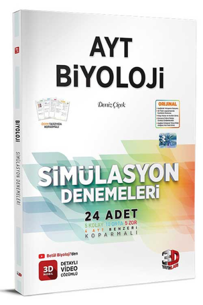 2025 AYT Biyoloji Simülasyon Denemeleri Detaylı Video Çözümlü 3D Yayınları YKS Fotokopi