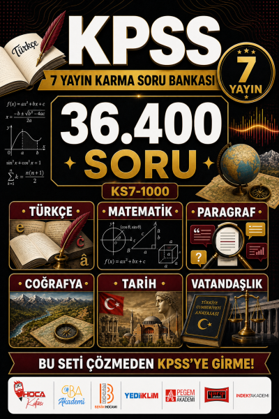 KPSS Tüm Dersler (Türkçe-Paragraf-Matematik-Coğrafya-Tarih-Vatandaşlık) 7 Yayın Karma Soru Bankası Tam 36400 Soru YKS Fotokopi