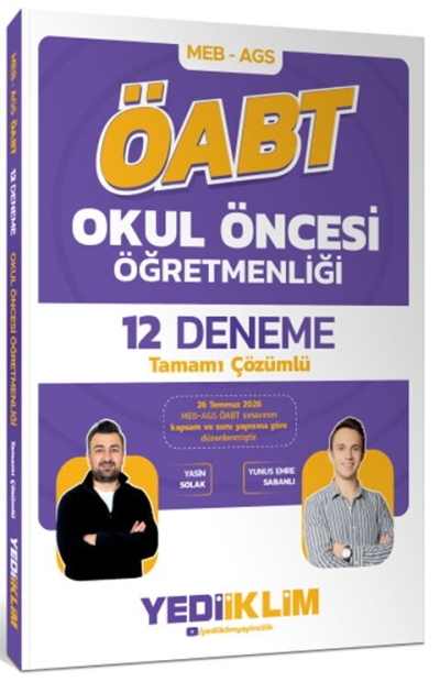 MEB AGS ÖABT Okul Öncesi Öğretmenliği Tamamı Çözümlü 12 Deneme Yediiklim Yayınları YKS Fotokopi