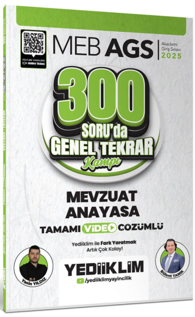 2025 MEB AGS Mevzuat Anayasa 300 Soruda Tamamı Video Çözümlü Genel Tekrar Kamp Yediiklim Yayınları YKS Fotokopi