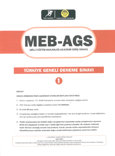 2025 MEB AGS TÜRKİYE GENELİ DENEME SINAVLARI TASARI DEV KADRO 1-2-3 DENEMELER (CEVAP ANAHTARLI) YKS Fotokopi