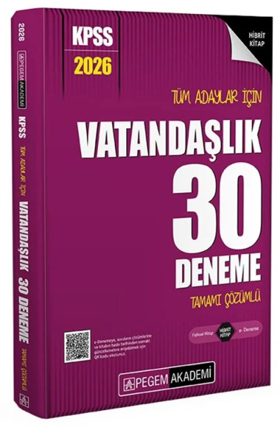 2026 KPSS Tüm Adaylar İçin Vatandaşlık 30 Deneme Tamamı Çözümlü Pegem Yayınları YKS Fotokopi