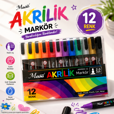 Masis 12 AKRİLİK MARKÖRÜ AKM925-12 YKS Fotokopi