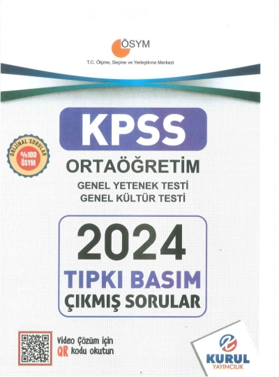 Ortaöğretim KPSS Son 5 Sınav GY-GK Çıkmış Sorular Tıpkı Basım Kurul Yayınları (2016-2024) YKS Fotokopi