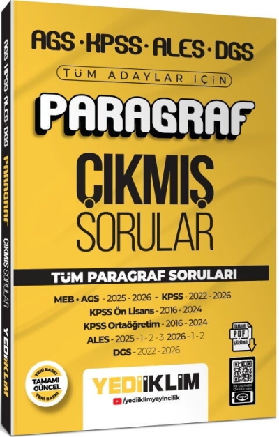 MEB AGS KPSS ALES DGS Tüm Adaylar İçin Paragraf Tamamı PDF Çözümlü Çıkmış Sorular Yediiklim Yayınları YKS Fotokopi