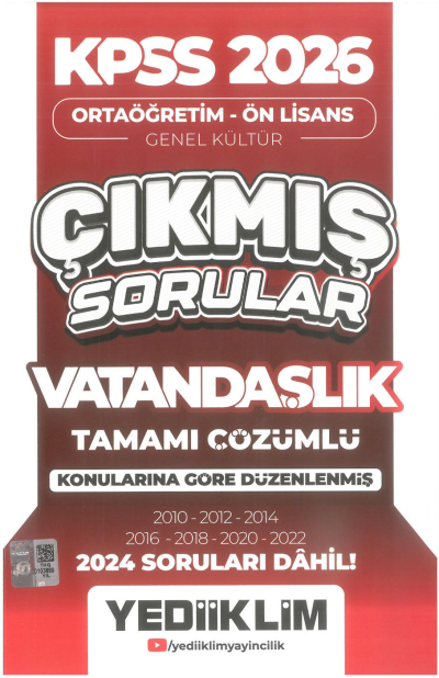 2026 KPSS Ortaöğretim Ön Lisans Genel Kültür Vatandaşlık Tamamı Çözümlü Çıkmış Sorular(2024 soruları dahil) Yediiklim Yayınları YKS Fotokopi