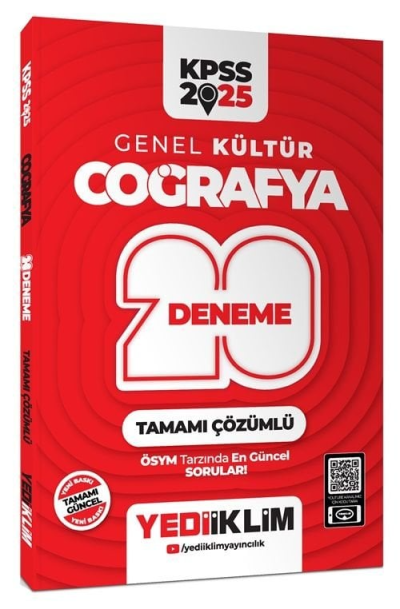 2025 KPSS Genel Kültür Coğrafya Tamamı Çözümlü 20 Deneme Yediiklim Yayınları YKS Fotokopi