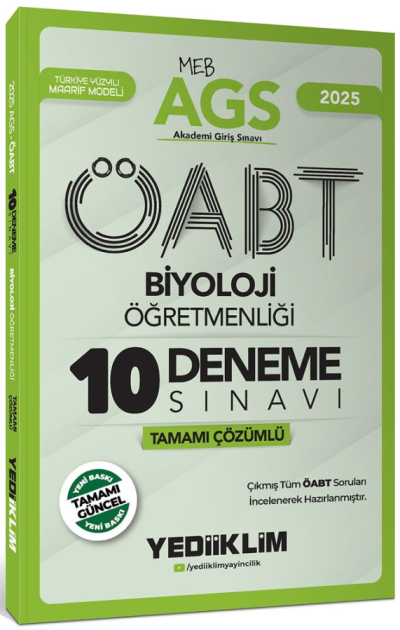 2025 MEB AGS ÖABT Biyoloji Öğretmenliği Tamamı Çözümlü 10 Deneme Sınavı Yediiklim Yayınları YKS Fotokopi